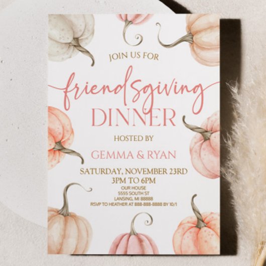 Roze Pompoen Thanksgiving Friendsgiving Diner Kaart