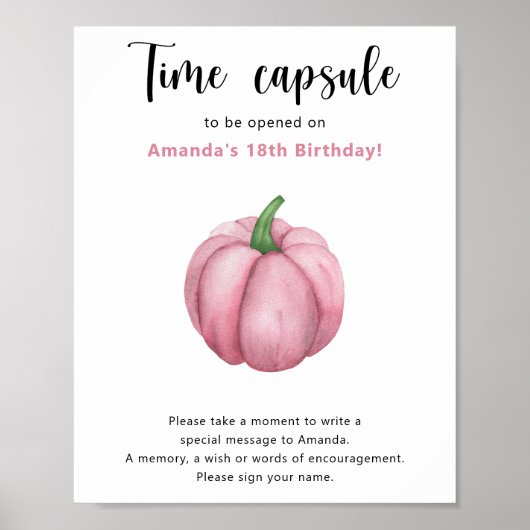 Roze Pompoen Tijd Capsule 1e verjaardag Poster (Voorkant)