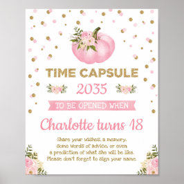 Roze pompoen Tijd Capsule Floral eerste verjaardag Poster