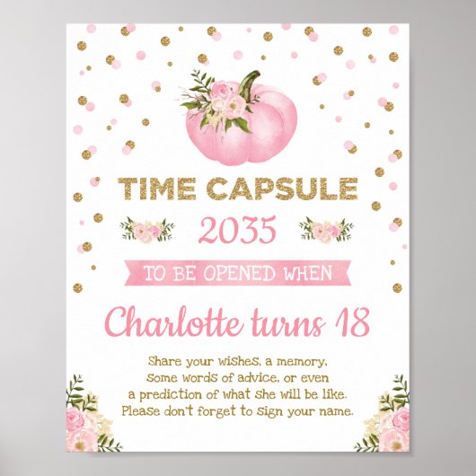Roze pompoen Tijd Capsule Floral eerste verjaardag Poster (Voorkant)