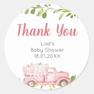 Roze Pompoen Truck Baby shower Dank u Sticker