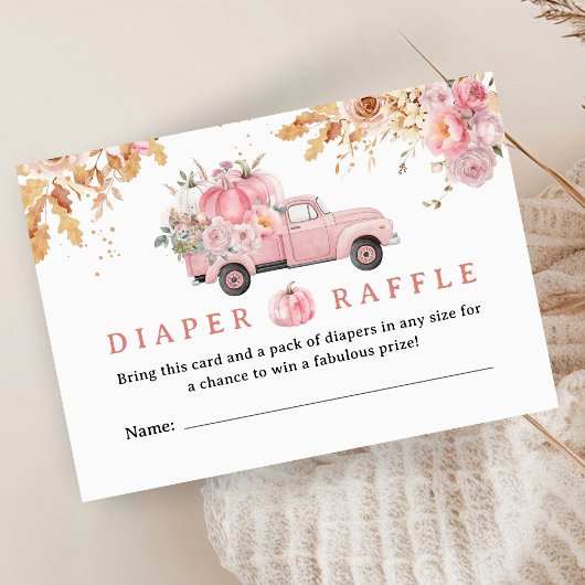 Roze Pompoen Truck Baby shower Herfst Luier Raffle Informatiekaartje