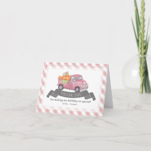 Roze Pompoen Truck Gingham Girl Verjaardag Bedankkaart