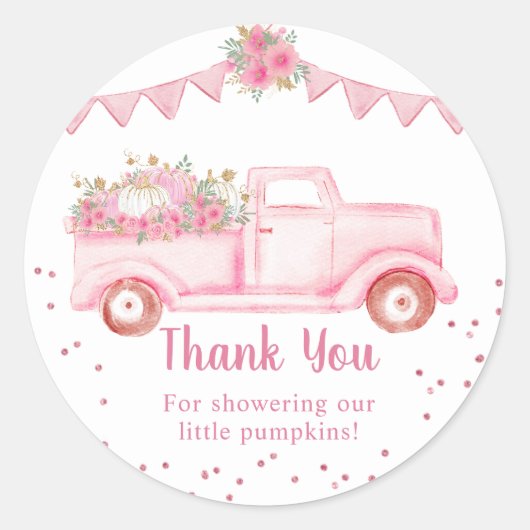 Roze Pompoen Truck Twin Dank u Ronde Sticker (Voorkant)
