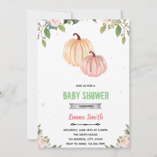 Roze pompoen tweeling shower uitnodiging (Voorkant)