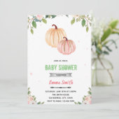 Roze pompoen tweeling shower uitnodiging (Staand voorkant)
