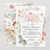 Roze Pompoen Verjaardag uitnodiging, Kaart (Voorkant / Achterkant)