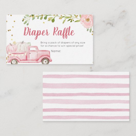 Roze Pompoen Vrachtwagen Baby shower Luier Raffle  Informatiekaartje (Voorkant / Achterkant)