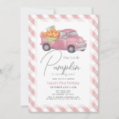 Roze Pompoen Vrachtwagen Gingham Meisje 1e Verjaar Kaart (Voorkant)