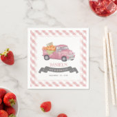 Roze Pompoen Vrachtwagen Gingham Meisje 1e Verjaar Servet (Insitu)