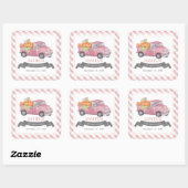Roze Pompoen Vrachtwagen Gingham Meisje 1e Verjaar Vierkante Sticker (Vel)