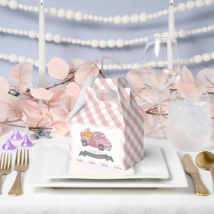 Roze Pompoen Vrachtwagen Gingham Meisje Baby showe Bedankdoosjes