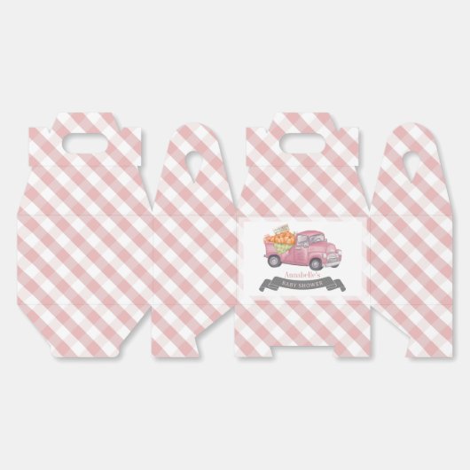 Roze Pompoen Vrachtwagen Gingham Meisje Baby showe Bedankdoosjes (Ongevouwen)