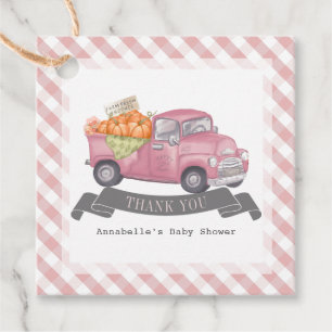 Roze Pompoen Vrachtwagen Gingham Meisje Baby showe Bedankjes Labels