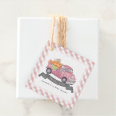 Roze Pompoen Vrachtwagen Gingham Meisje Baby showe Bedankjes Labels (In situ)