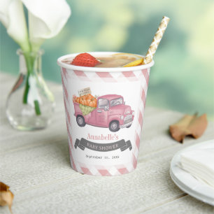 Roze Pompoen Vrachtwagen Gingham Meisje Baby showe Papieren Bekers