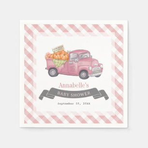 Roze Pompoen Vrachtwagen Gingham Meisje Baby showe Servet