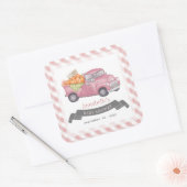 Roze Pompoen Vrachtwagen Gingham Meisje Baby showe Vierkante Sticker (Envelop)