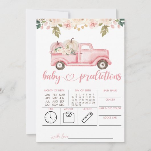 Roze pompoen vrachtwagen voorspellingen voor Baby  Kaart (Voorkant)