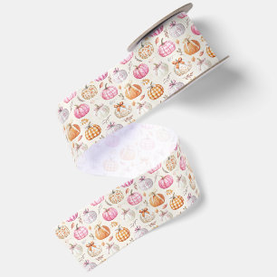 Roze Pompoen Watercolor Herfst Coquette Patroon Satijnen Lint