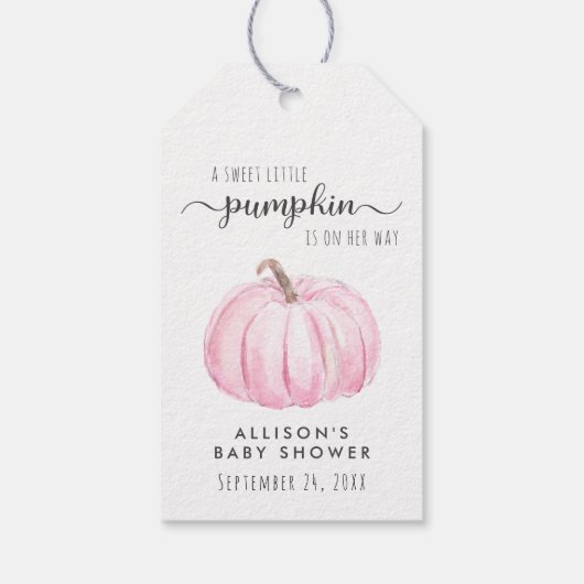 Roze Pompoen Waterverf Baby Meisje Douche Dank u Cadeaulabel (Achterkant)