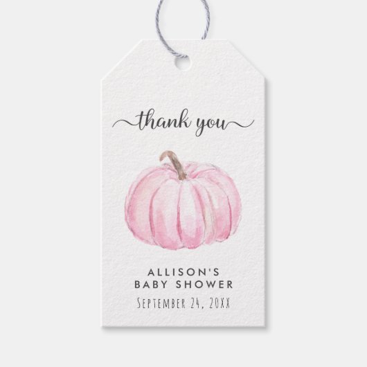 Roze Pompoen Waterverf Baby Meisje Douche Dank u Cadeaulabel (Voorkant)