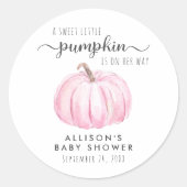 Roze Pompoen Waterverf Baby Meisje Douche Ronde Sticker (Voorkant)