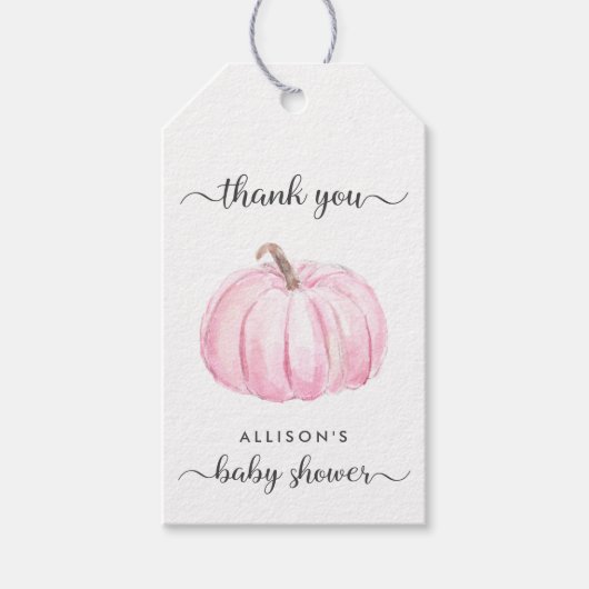 Roze Pompoen Waterverf Baby shower Dank u Cadeaulabel (Voorkant)