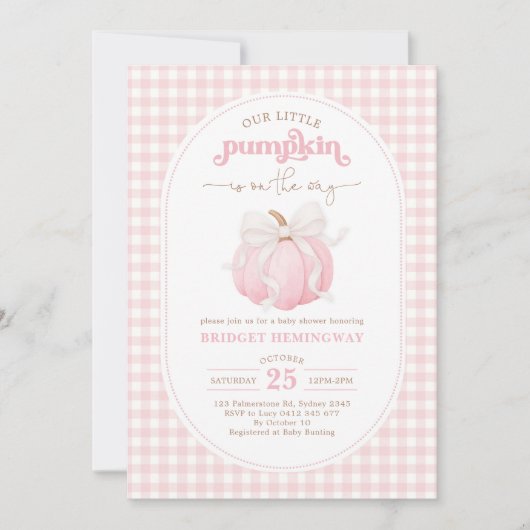 Roze Pompoen Waterverf Bow Girl Baby shower Kaart (Voorkant)
