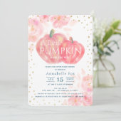Roze Pompoen Waterverf Herfst Meisje Baby shower Kaart (Staand voorkant)
