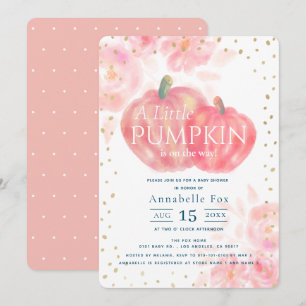 Roze Pompoen Waterverf Herfst Meisje Baby shower Kaart