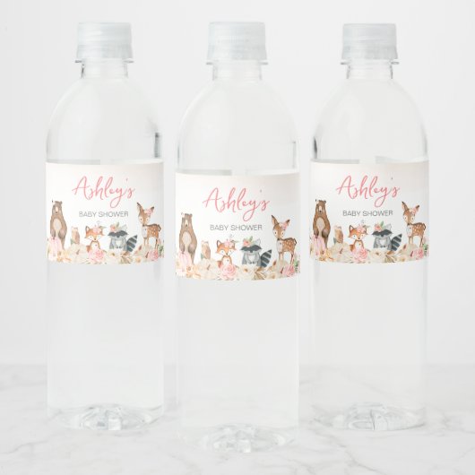 Roze Pompoen Woodland Baby shower Waterfles Etiket (Flessen)