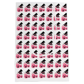 Roze Pompoen & Zwart Pet Halloween Gift Paper Bag Medium Cadeauzakje