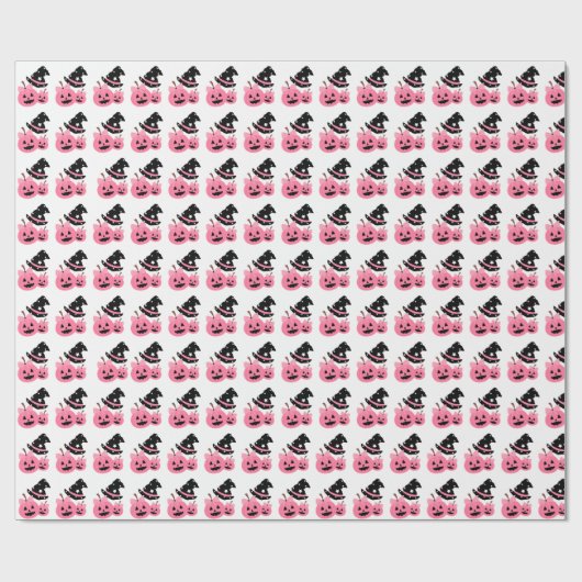 Roze Pompoen & Zwart Pet Halloween Verpakkingsdocu Cadeaupapier (Vlak)