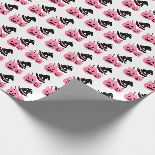 Roze Pompoen & Zwart Pet Halloween Verpakkingsdocu Cadeaupapier (Hoek)