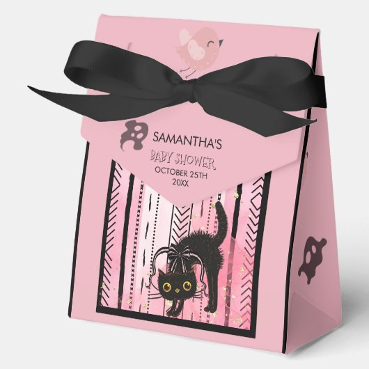 Roze Pompoen & Zwarte Kat Halloween Traktbox Bedankdoosjes (Voorkant)