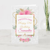 Roze pompoenbloemen Gold Foil Birthday Card Kaart (Voorkant)