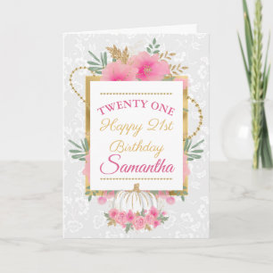 Roze pompoenbloemen Gold Foil Birthday Card Kaart