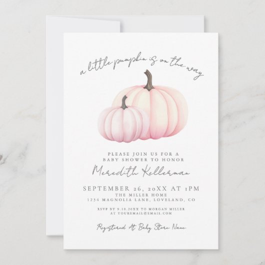 Roze pompoenen Baby shower Kaart (Voorkant)