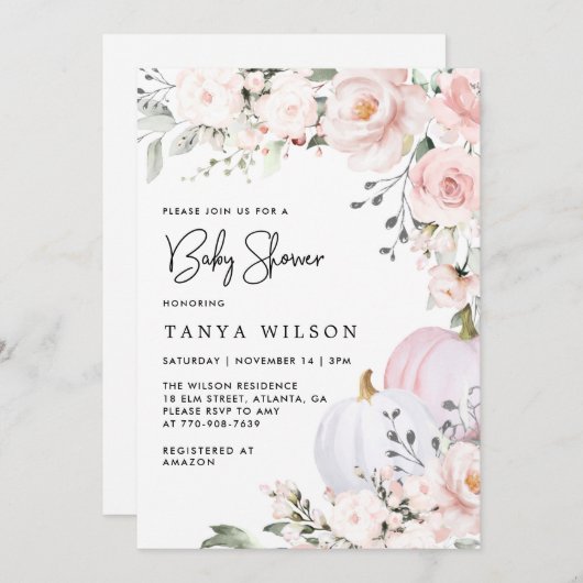 Roze pompoenen Baby shower Kaart (Voorkant / Achterkant)