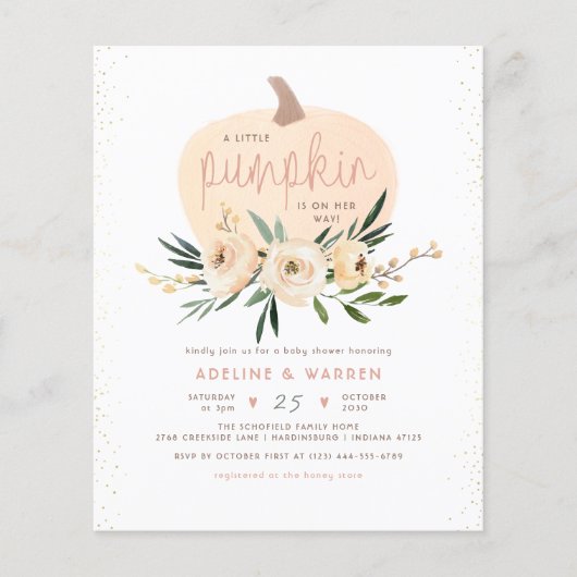 Roze pompoenen Baby shower roze goudprijs (Voorkant)