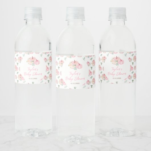 Roze pompoenen Baby shower Waterfles Etiket (Flessen)