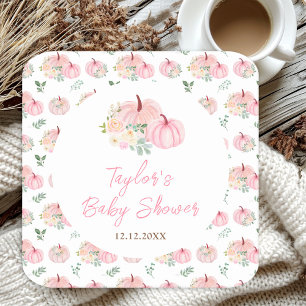Roze Pompoenen Bloemen Baby Shower Kartonnen Onderzetters