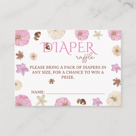 Roze Pompoenen Bloemen Baby shower Luier Raffle Informatiekaartje (Voorkant)