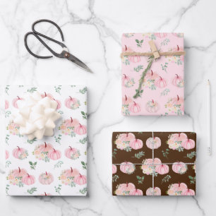 Roze Pompoenen Bloemen Inpakpapier Vel