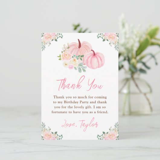 Roze pompoenen Bloemen Verjaardagsfeest Bedankkaart (Staand voorkant)