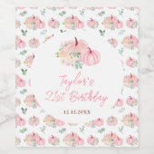 Roze pompoenen Bloemen Verjaardagsfeest Wijn Etiket (Enkel label)