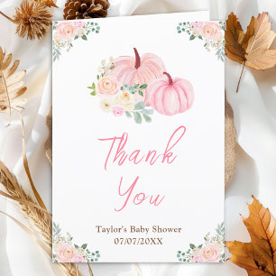 Roze Pompoenen Bloemige Baby Shower Bedankkaart
