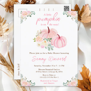 Roze Pompoenen Bloemige Baby Shower Briefkaart