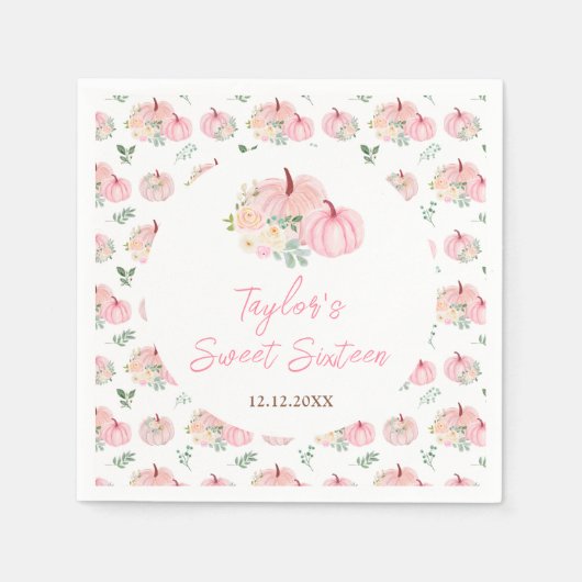 Roze pompoenen Bloemrijk Zoet Zestien Servet (Voorkant)